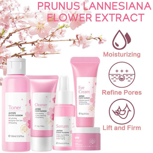 Korean Skin Care Set - Sakura Skin Care Sets & Kits - Women Gift Sets with Cleanser-Toner-Serum-Face Cream-Eye Cream - Skin Care Routine Kit for W...