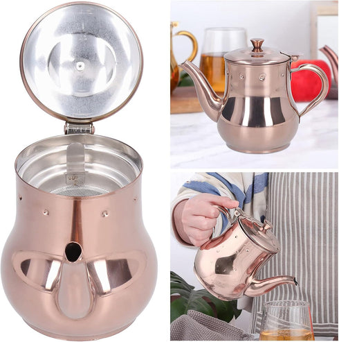Teapots, 500ML Rose Gold Stainless Steel Teapot Integrated Cover and Anti?scalding Handle Design Tea Pot with Removable Infuser Suitable for Confe...