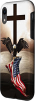 iPhone XR Pretty Christian Cross Bible A Bald Eagle Grip American Flag Case...