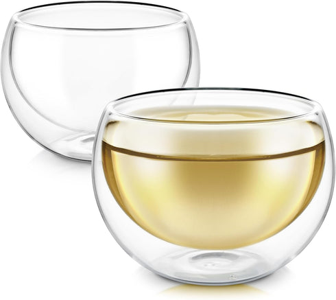 Teabloom Teacups - Double Walled Insulated Glasses - Set of 2 (3.4oz / 100ml) Heatproof Borosilicate Tea and Espresso Cups - Celebration Teacup Co...