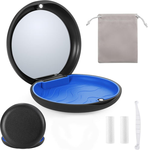 Premium Matt Black Retainer Case Kit with Mirror, Invisalign case with 2 Pcs Chewies, Aligner Removal Tool and Portable Travel Bag,Clear Braces De...