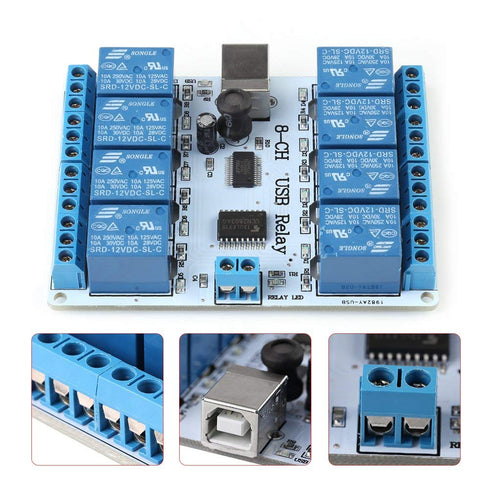 8-Channel 12V USB Relay Board, 8-Channel 12VDC Type-B USB Relay Board Module Controller for Automation Robotics...