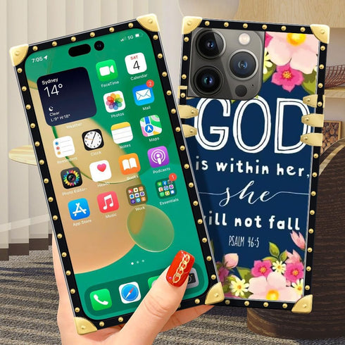 DAIZAG Case Compatible with iPhone 15 Pro Max,B Bible Verse God Square Case Luxury Elegant Women Girls Metal Decoration Corner Classic Retro Soft ...