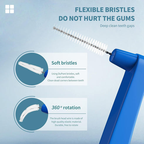 80 Count Interdental Brush Cleaners Dental Brushes Toothpick Tooth Flossing Head Oral Hygiene Angle with Portable Case Easy Use for Cleaning(Blue,...