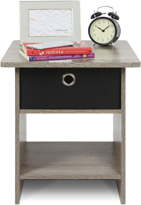Furinno Dario End Table / Side Table / Night Stand / Bedside Table with Bin Drawer, 1-Pack, French Oak Grey/Black...