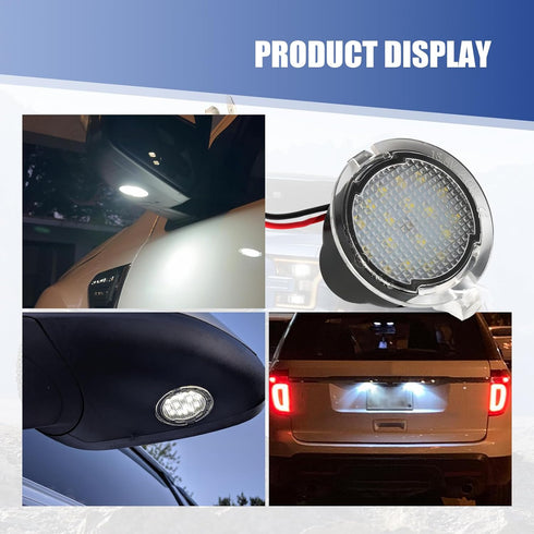 2 PCS Car Rearview Mirror LED Puddle Lamp, 6000K 3528SMD High-brightness Energy-saving Bulb, Side Mirror Floor Lamp, Compatible with Ford Lincoln ...