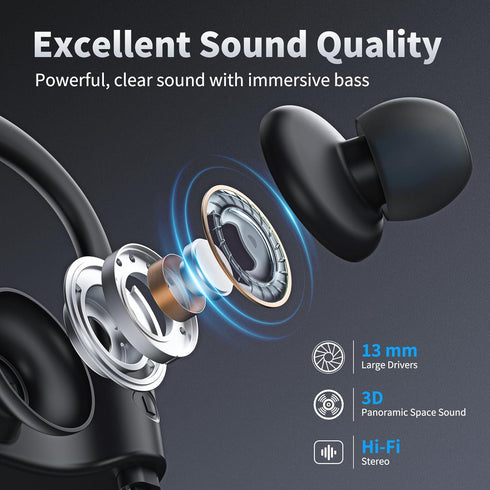 Wireless Headphones Bluetooth 5.3 Headphones with 16 Hours Playtime, Over-Ear Stereo Bass Earphones with Earhooks Headset, Sports Earbuds with Sto...
