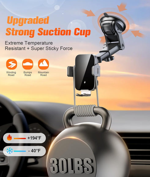 Wireless Car Charger Mount Auto Clamping, 15W Fast Charging Car Phone Holder Charger for Dash Windshield Vent Compatible with iPhone 15 14 13 12 P...