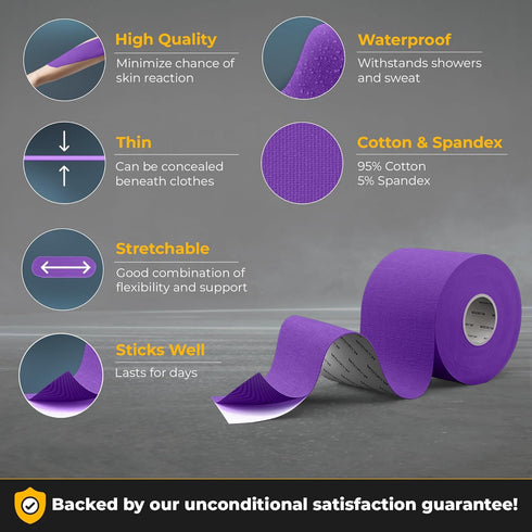 Kinesiology Tape-Incredible Support for Athletic Sports and Recovery+Free Taping Guide-Uncut 2 inch 16.4 feet Roll (Indigo Purple (Pack of 2) + Fr...