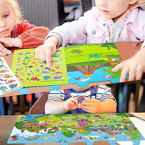 Reusable Sticker Books for Kids, Travel Removable Toddler Dinosaur Sticker Books for 3 4 5 Year Old Girls Boys Birthday Gifts Educational Learning...