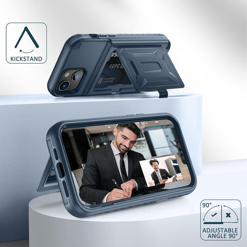 WeLoveCase for iPhone 14 Plus Case for Women, Men Defender Credit Card Holder Cover with Hidden Mirror, Three Layer Shockproof Heavy Duty Protecti...