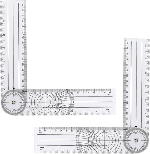 2Pcs Clear Plastic Goniometer Quick Angle Protractor Angle Finder Angle Ruler Can Rotate 360 Degree 7'' Arms Measuring Tool for School Office Meas...