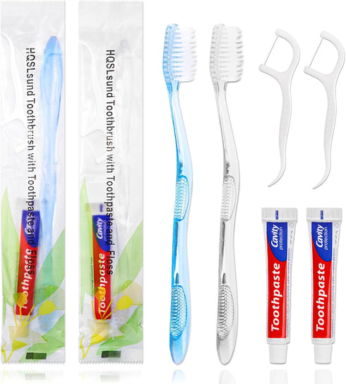 30 pcs Disposable Toothbrushes with Toothpaste Floss Individually Wrapped, 2 Color Disposable Toothbrush, 10g Toothpaste, Dental Floss Pick, Bulk ...