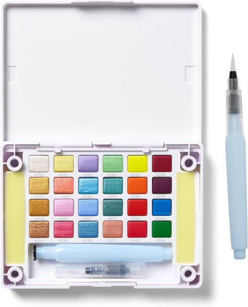 SAKURA Koi Pocket Field Sketch Kit Creative Art Colors - Watercolor Sets for Painting On the Go - 24 Unique Colors - 1 Water Brush - 2 Sponges - 1...