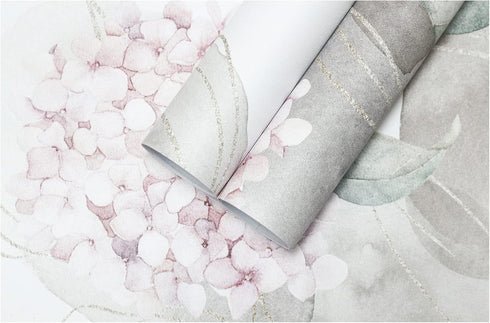 HAOKHOME 93164 Abstract Nordic Peel and Stick Wallpaper Geometric Hydrangea Floral White/Grey/Pink Stick on Home Decor 17.7in x 118in...