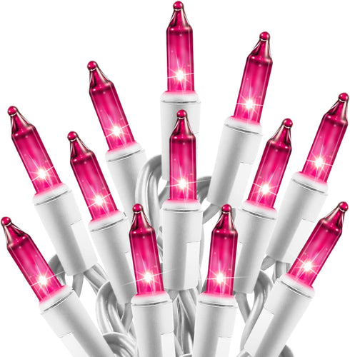 Christmas Pink Mini String Lights - 100 Count 25 Feet Detachable Incandescent Bulb Waterproof Fairy Lights Plug in for Indoor Outdoor Party Patio ...