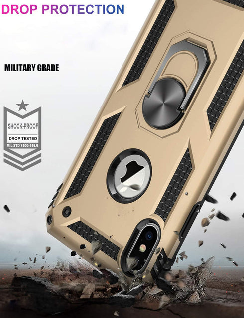 LUMARKE for iPhone Xs Max Case with Screen Protector,Military Grade Pass 16ft. Drop Tested with Magnetic Ring Kickstand Protective Phone Cover Gol...