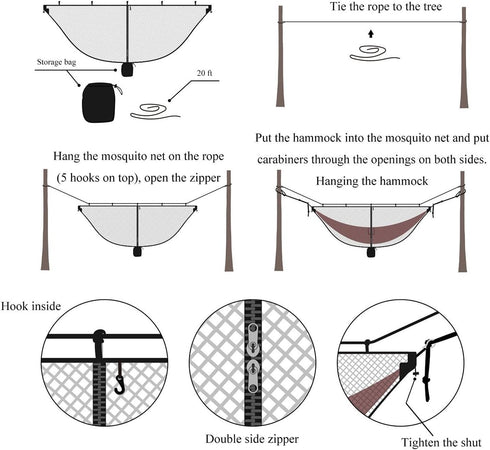 Hammock Bug Mosquito Net XL 11x4.6FT No-See-Ums Polyester Fabric for 360 Degree Protection Dual Sided Diagonal Zipper for Easy Access Fits All Ham...
