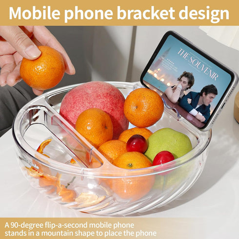 YENXIKU Double-Layer Snack Plate with Shell Storage – Multifunctional Nut Bowl with Built-in Phone Holder, Pistachio Bowl,Perfect for Entertaining...