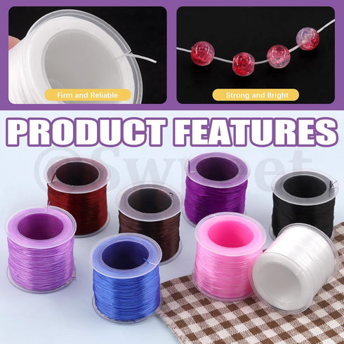 Swpeet 8 Rolls 100m Flat Elastic Bracelet String Cord Kit with Scissors, High Stretch Bead Cord Elastic String, Stretchy Bracelet String Ideal for...