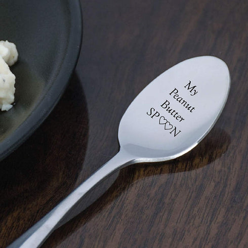 My Peanut Butter Spoon With Two Little Heart - Engraved Spoon Stainless Steel Silverware Flatware Unique Birthday Easter Basket Gifts For Boy Girl...