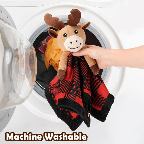 Moose Baby Lovey Security Blanket Unisex Baby Snuggly Buffalo Plaid Animal Face Soft Bedding Sleeping Plush Kids Newborn Nursery Baby Shower Blank...