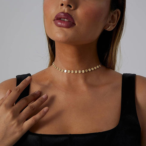CAROVO Dainty Gold Chain Choker Necklace for Women 18K Gold Plated Minimalist Figaro Beaded Lace Satellite Coin Chain Necklace Delicate Choker Jew...