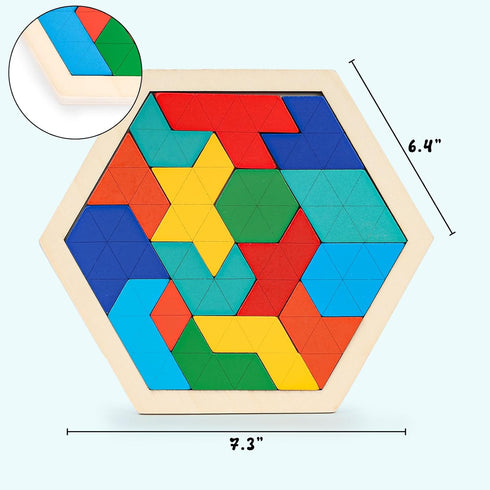 3 otters Wooden Hexagon Puzzles, Brain Teaser Blocks for Kids Montessori Educational Toys Shape Pattern Block for All Ages Boys Girls...
