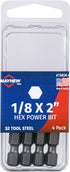 Mayhew Tools 19404-4 SAE Hex Power Bit, 1/8 x 2", 4-Pack...