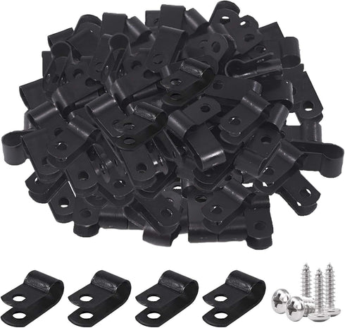 Glarks 120Pcs 1/4 Inch Black Nylon Screw Mounting R-Type Cable Clip Wire Clamp with 120Pcs Screws for Wire, Cable, Conduit and Cable Conduit Kit (...