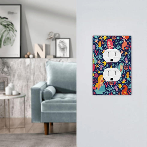 Decorative Outlet Cover Cartoon Cute Mermaids Starfish 1 Gang Light Switch Cover Single Duplex Wall Plate Covers Switchplate Covers Electrical Fac...