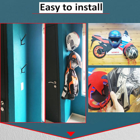 Pmsanzay 2 Pack Motorcycle Helmet Hook Multi-Purpose Jacket Hanger Keys Bags Holder Wall Mount Rack Cloth Display Rack Hat Hook for Home Kitchen D...