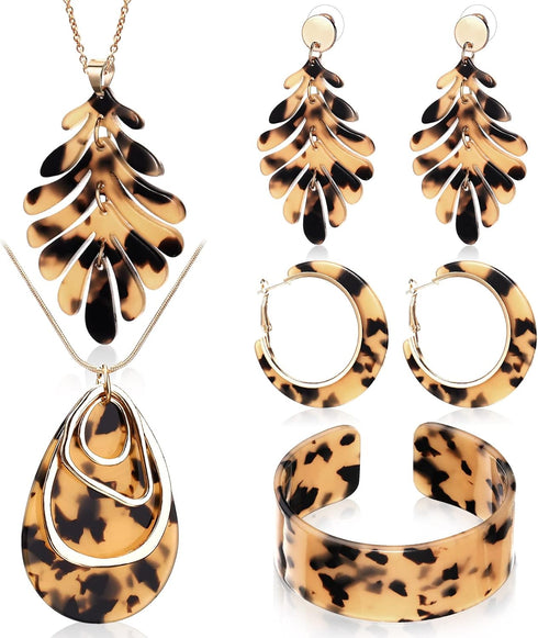 Fiada 5 Pcs Acrylic Leopard Jewelry for Women Resin Boho Earrings Necklace Cheetah Bohemian Jewelry for Woman Girls...