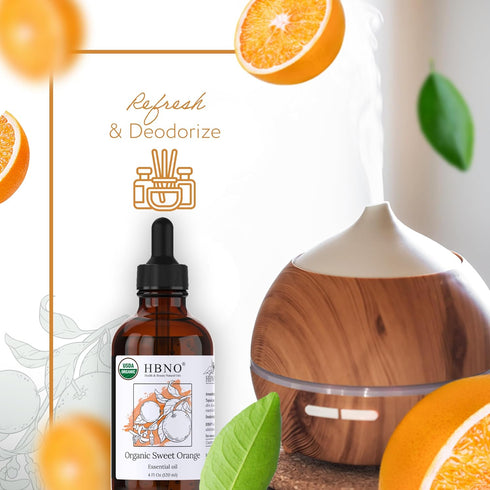 HBNO Organic Orange Essential Oil - Huge 4 oz (120ml) Value Size - USDA Certified Organic Orange Essential Oil, Cold Pressed for Aromatherapy, Soa...