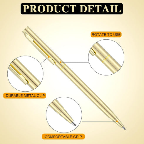 6 Pieces Metallic Ballpoint Pen Slim Retractable Ballpoint Pen Black Ink Metal Pen Mini Conical Ballpoint Pen and 6 Refills for Wedding Business O...