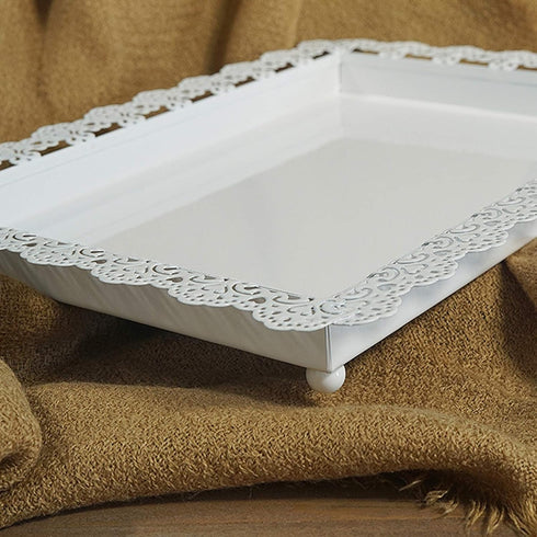 2Pcs Rectangle Iron Cupcake Serving Tray Fruit Dessert Plates for Party Anniversary Wedding Christmas Baby Shower (White)...