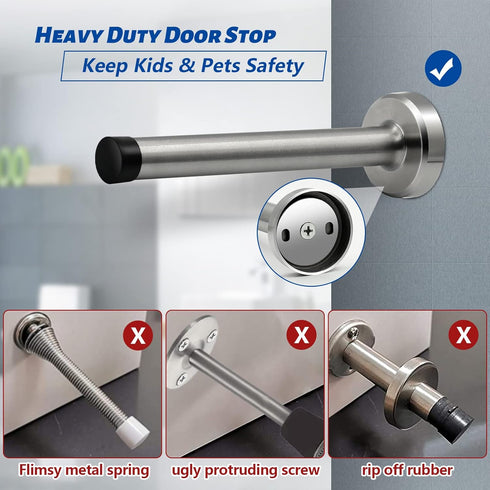 Door Stops, Long Door Stopper, 6 Inch Door Stop Stainless Steel Brushed Nickel Doorstops Wall Mounted with Rubber Bumper Metal Door Stopper Extend...