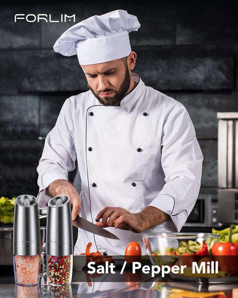 Electric Salt and Pepper Grinder Set, Upgraded 4 Batteries, Automatic Pepper Grinder with LED Light, Adjustable Coarseness One Hand Operation, Sta...
