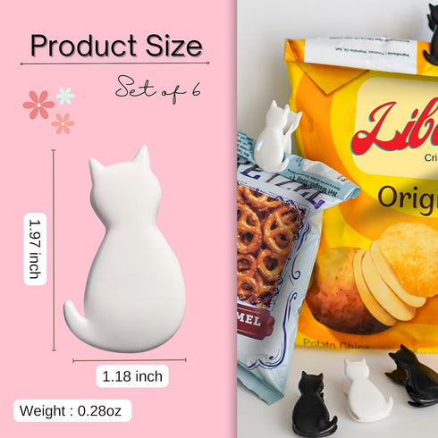 Sturdy & Cute Cat Chip Clips - Set of 6 Strong Grip for Snack Bags, Documents, Gift Bags Durable and Resilient | LOVE LOVE JAPAN...