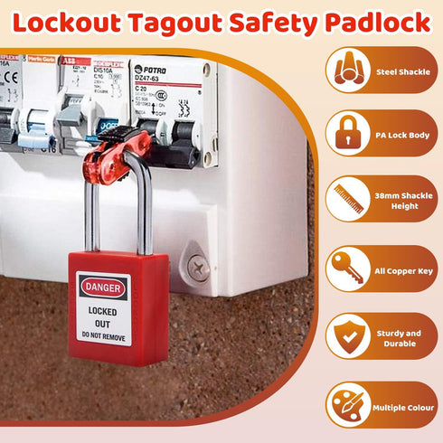 MroMax Lockout Tagout Lock, Safety Padlock Keyed Alike,Loto Security Padlock Steel Shackle Black Padlock for Lock Out Tag Out 3Pcs...