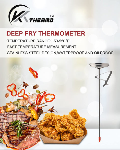 KT THERMO Candy/Deep Fry Thermometer with Instant Read,Oil Thermometer,8" Stainless Steel Stem Meat Cooking Thermometer,Best for Turkey,BBQ,Grill...