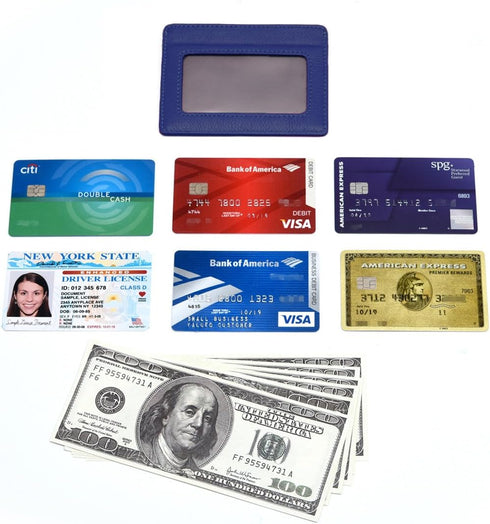 womens Credit Holder Genuine Leather Slim Minimalist Card Case Wallet, Blue With Id Window, Classic US...