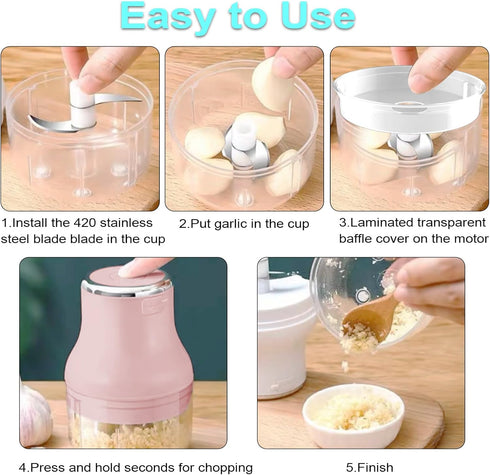 Electric Garlic Chopper, 250ML Mini Portable Veggie Chopper, Garlic Grinder Masher Onion Chopper, Blender to Vegetable, Wireless Food Processor fo...