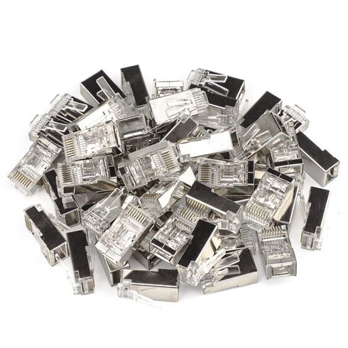 iwillink 100 Pack Shielded RJ45 Cat6 Pass Through Connectors, Ethernet Cable Crimp Connectors STP Network 3 Prong 8P8C 50U Gold Plated Modular Plu...