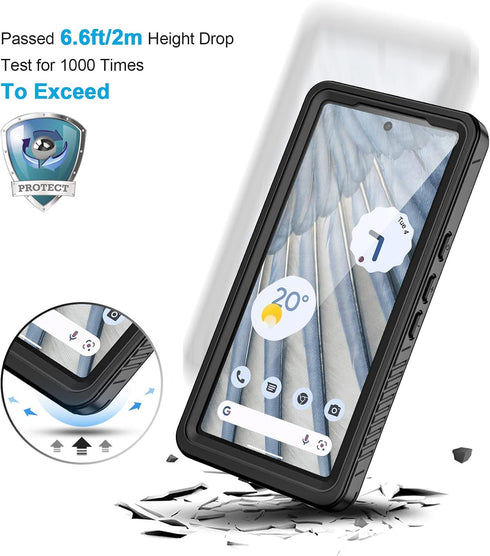 Lanhiem Pixel 7a Case, IP68 Waterproof Dustproof, Built-in Screen Protector, Rugged Full Body Shockproof Phone Case for Google Pixel 7a, Black/Cle...