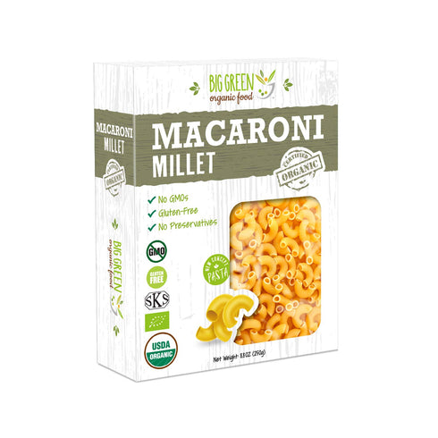 Big Green Organic Food- Organic Millet Macaroni (Elbows), Gluten-Free, Lectin-Free, Non-GMO, Vegan, Wheat and Rice Alternative, 8.8oz (1)...