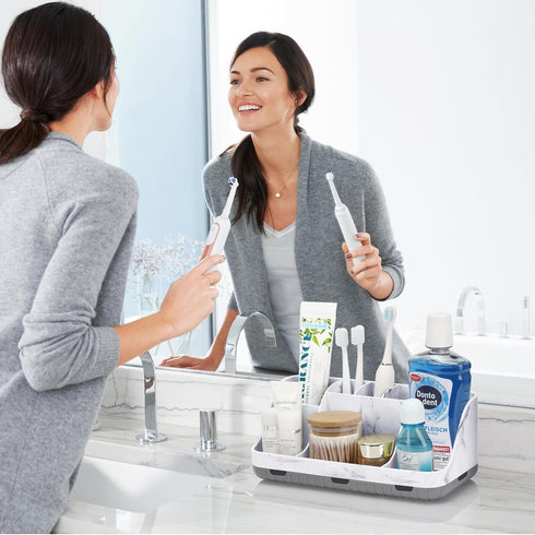 Marble Bathroom Countertop Organizer - Detachable 7 Slots Kids Electric Toothbrush and Toothpaste Holde Drainage for Bathroom Accessories Organiza...