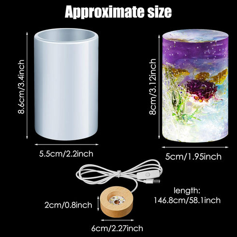 Honoson 3 Pieces Cylinder Light Resin Silicone Mold Set, Include Resin Mold and USB Powered Wooden Lighted Base Stand for DIY Table Candle Desktop...