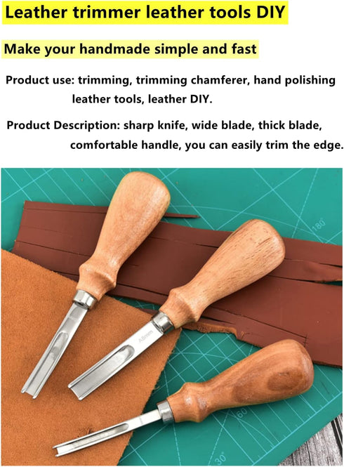 wan Leather Edge Skiving Beveler Tool Set, Wide Mouth Leathercraft Edge Skiving Beveler Leather Edge Trimmer with Wooden Handle Three Sizes(4mm,6m...