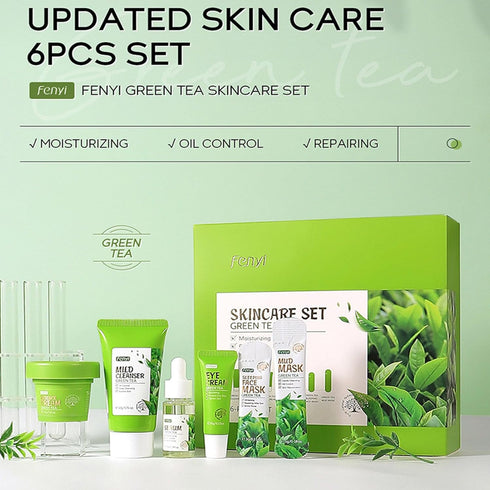 Green Tea Skincare Set, 19-In-1 Skincare Gift Set, With Natural Extracts,Cleanser,Face Serum, Face Cream, Eye Cream, Facial Mask And Mud Mask,Mois...